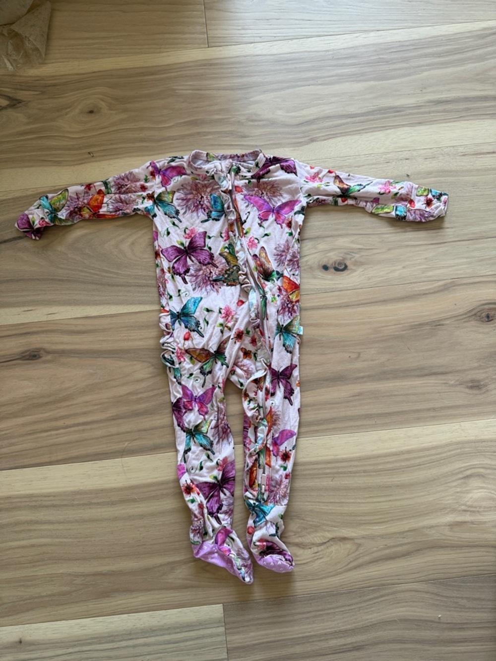 Posh Peanut Watercolor Butterfly Footie Ruffled Zippered One Piece 6-9 months